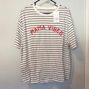 Mama Vibes Striped Tee with Red Text